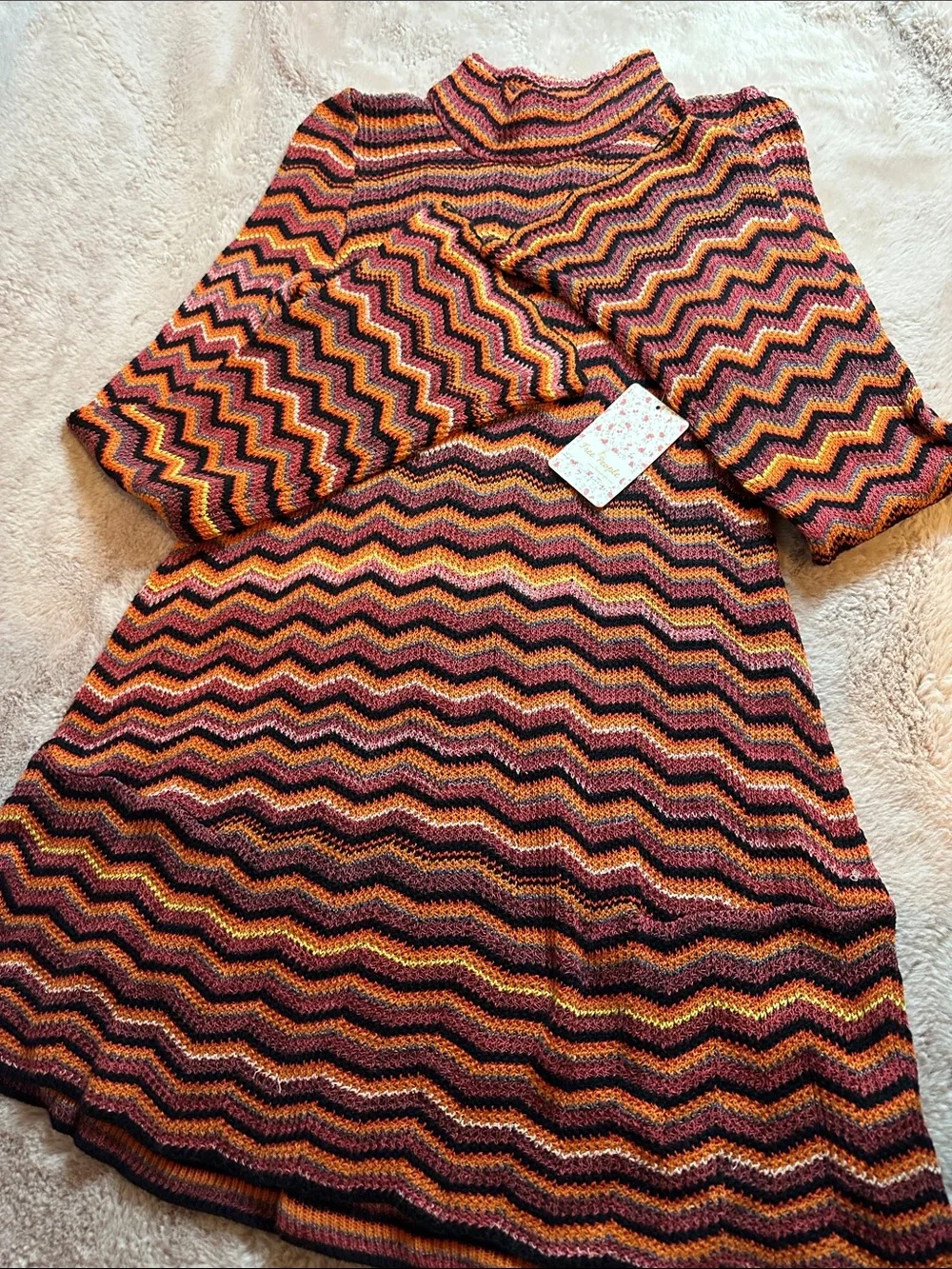 Free People Chevron Knit Midi Dress - Orange Pink Black